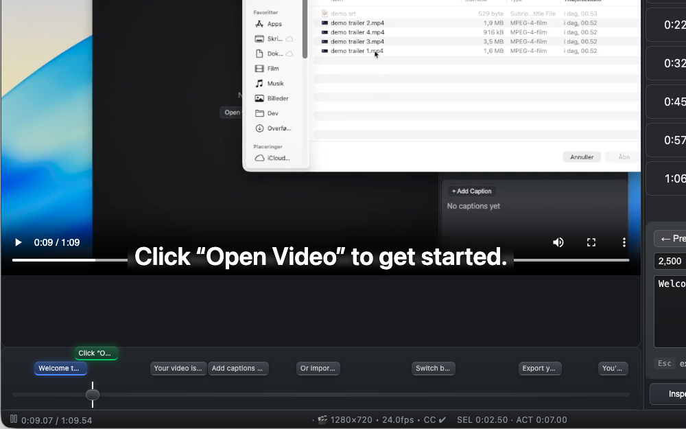 Flixlar visual caption timeline clips with overlapping subtitle lanes