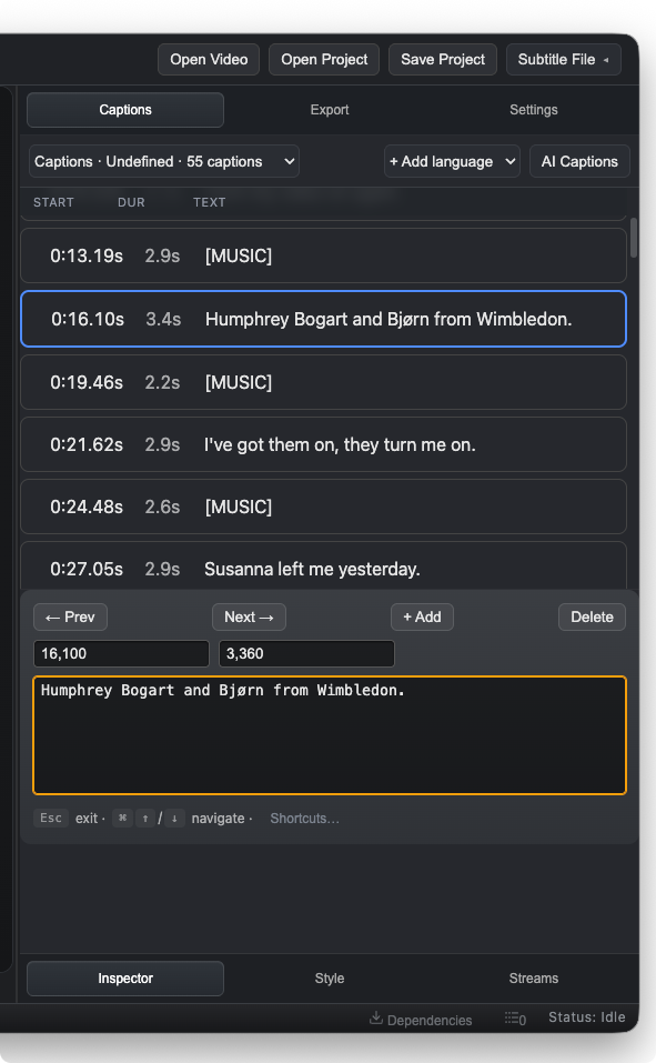 Editing subtitle text