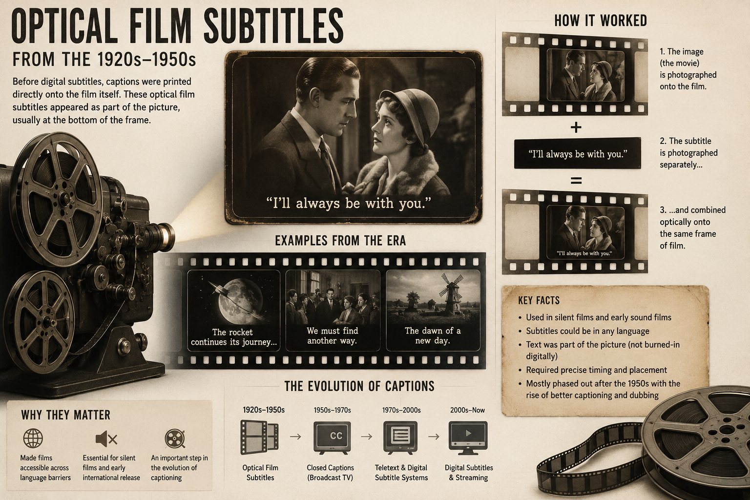 Illustration of optical film subtitles from the 1920s to 1950s