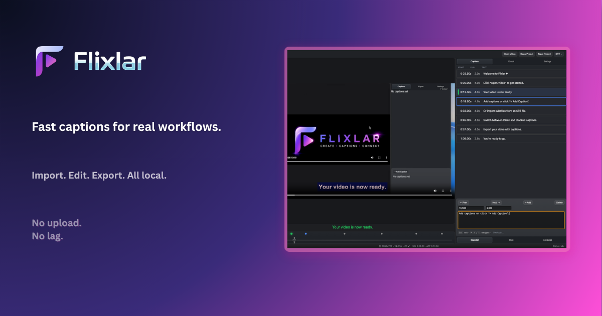 Flixlar opens public beta for local subtitle editing on desktop